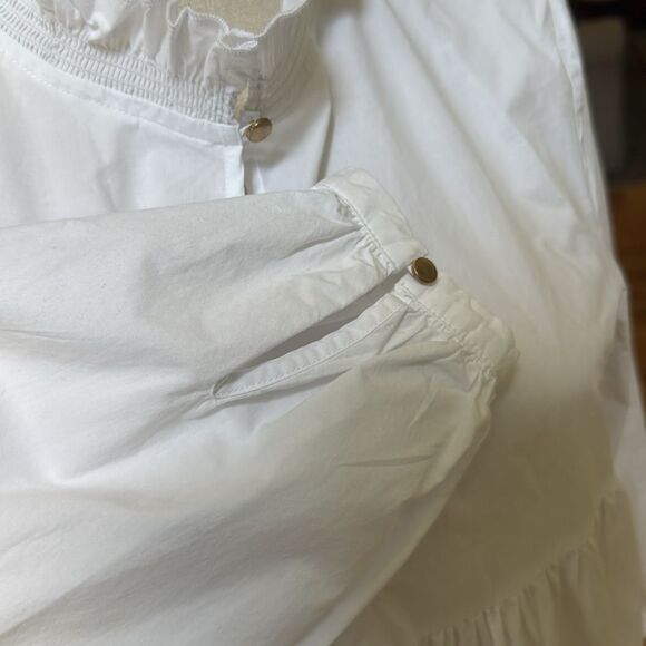 Bird & Knoll Bo Tiered Cotton Mini Dress in White Small - Picture 6 of 9